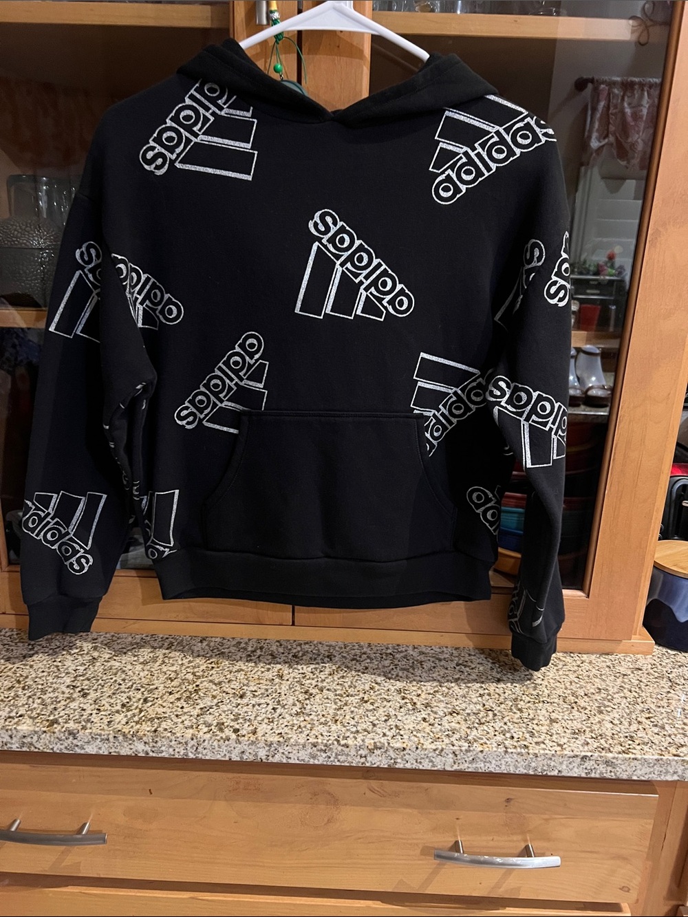 adidas Black Hoodie with White Logo Pattern